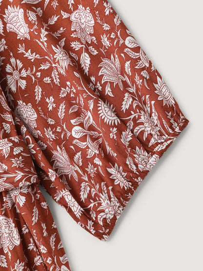 Rayon Silhouette Flower Side-Tie Midi Dress