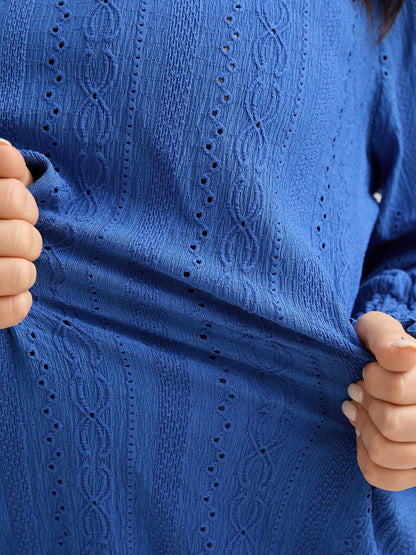Eyelet Trim Stretchy Plain Knit Top
