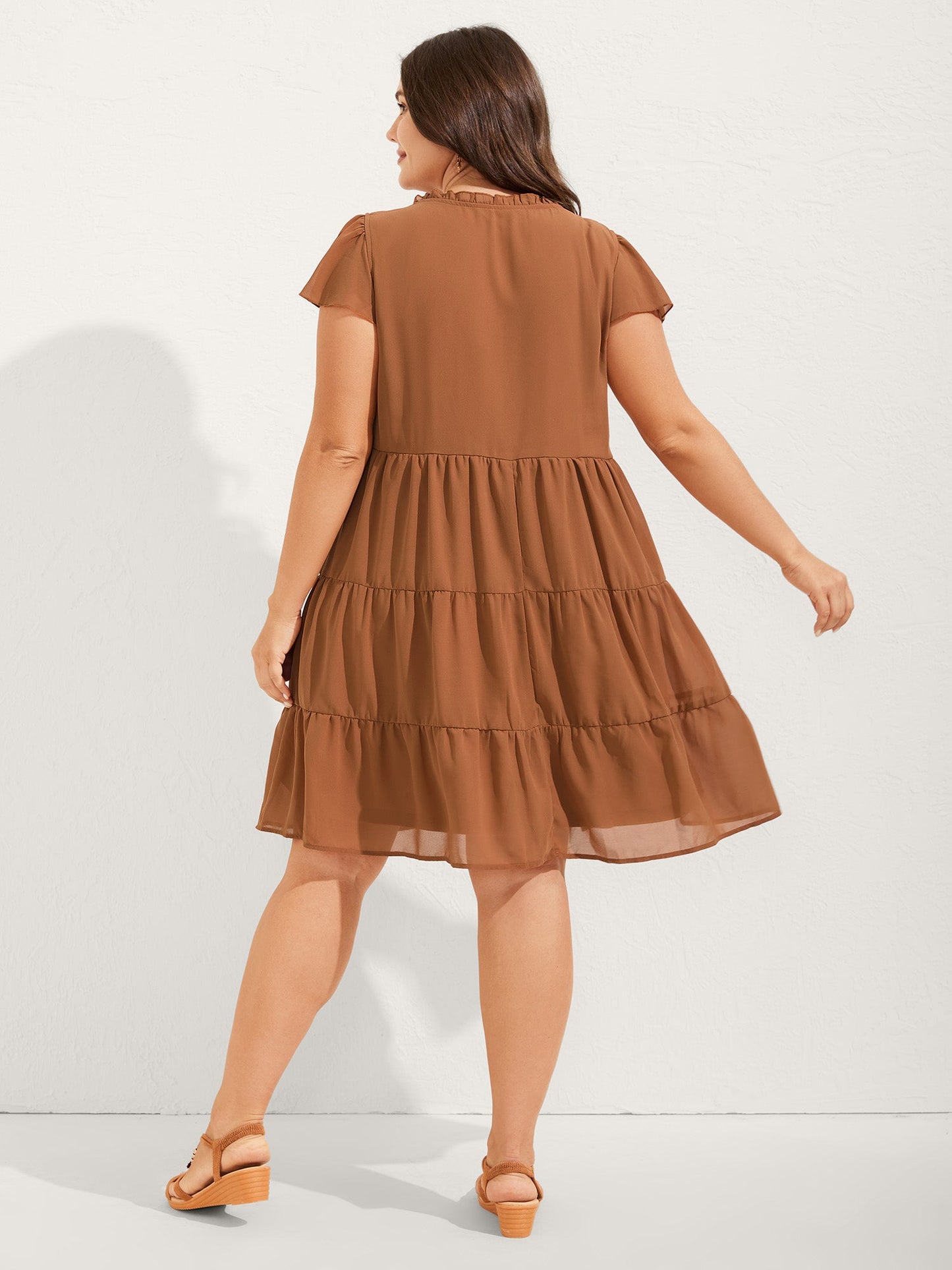Chiffon Floral Embroidered Tiered Midi Dress