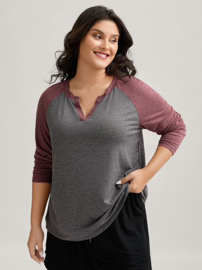Color Contrast Raglan Sleeve Lounge Top
