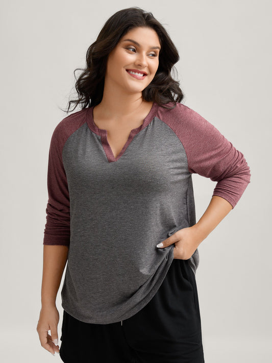 Color Contrast Raglan Sleeve Lounge Top
