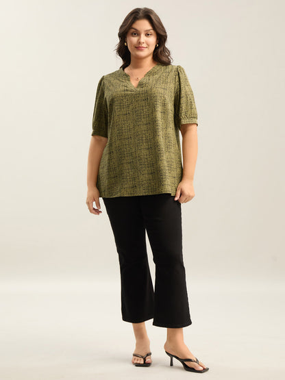 Geometric Print Puff Sleeve Blouse
