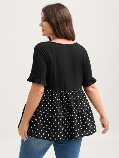 Stretchy Polka Dots Contrast Knit Top