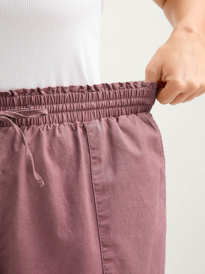 Cotton Shirred Wide Waistband Hem Slit Pants