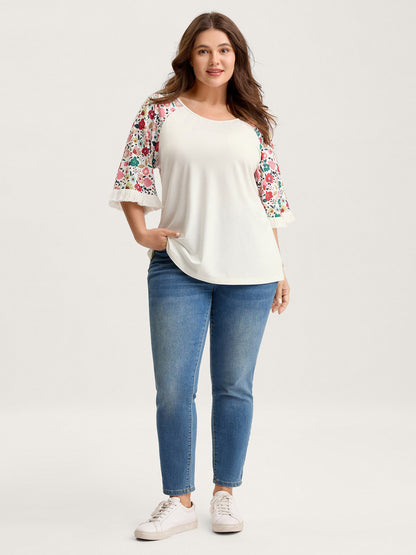 Floral Raglan Sleeve Tassels T-Shirt
