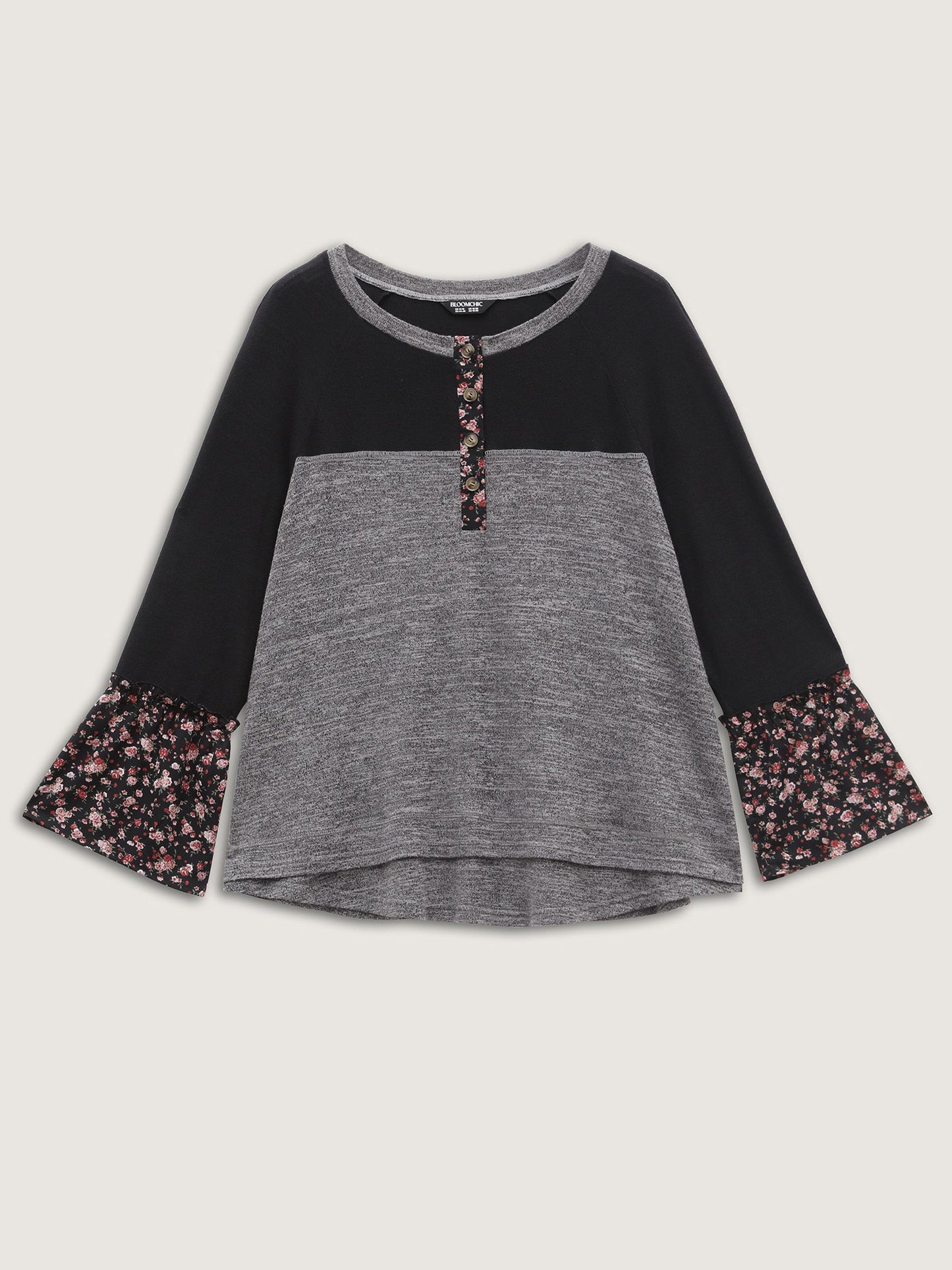 Floral Print Flared Sleeve Contrast Sweatshirt