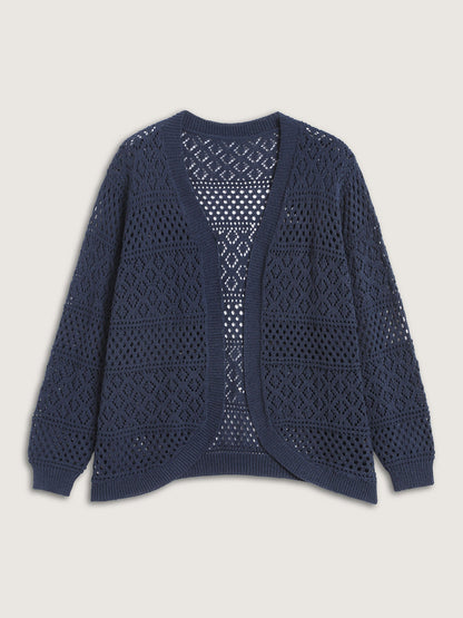 Textured Cut-Out Arc Hem Lightweight Cardigan