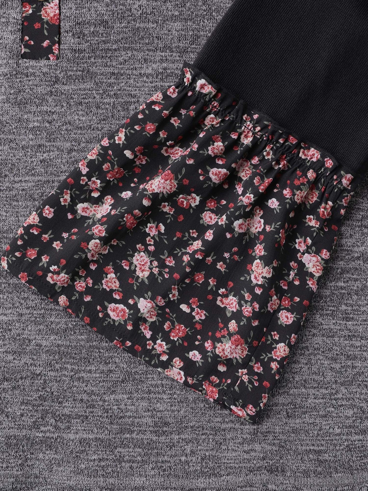 Floral Print Flared Sleeve Contrast Sweatshirt