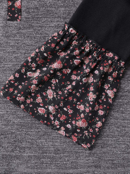 Floral Print Flared Sleeve Contrast Sweatshirt