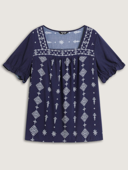 Boho Print Square Neck Blouse