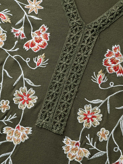 Floral Embroidery Lace Trim T-Shirt