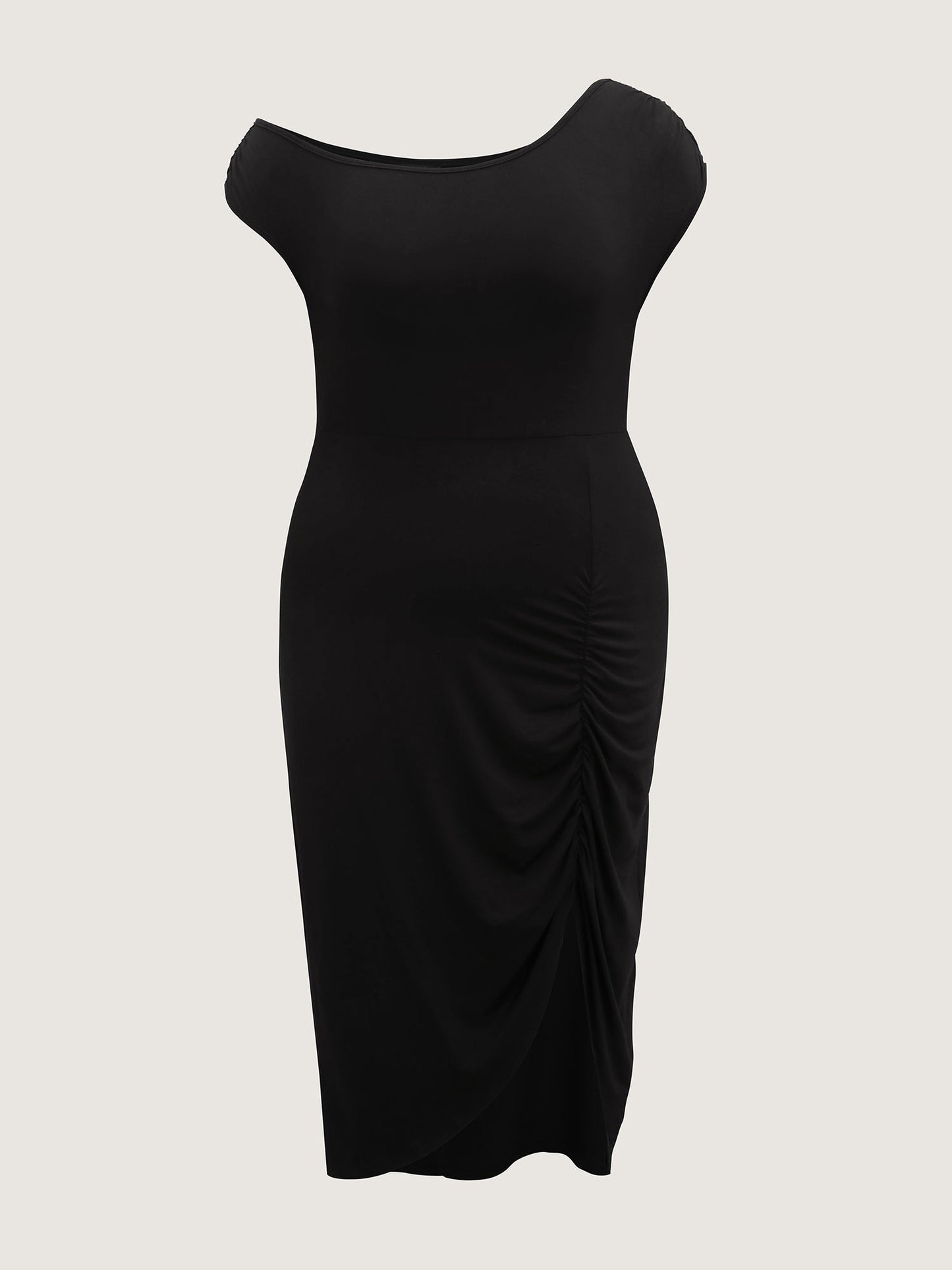 One Shoulder Ruched Split Hem Midi Dress