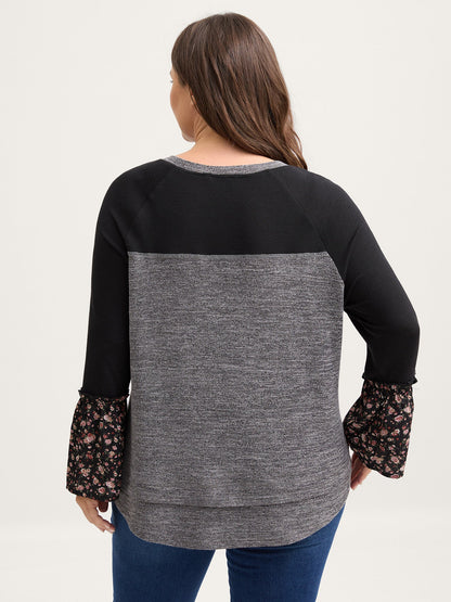 Floral Print Flared Sleeve Contrast Sweatshirt