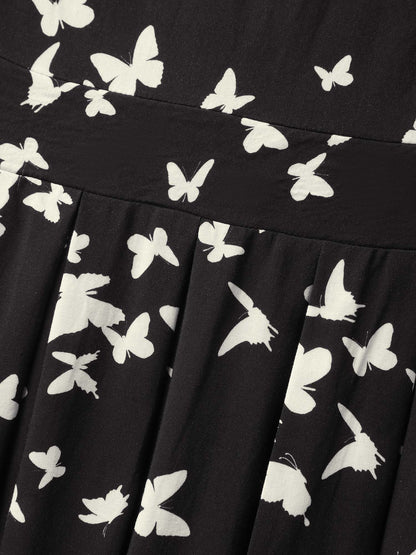 Rayon Monochrome Butterfly Stretchy Midi Dress