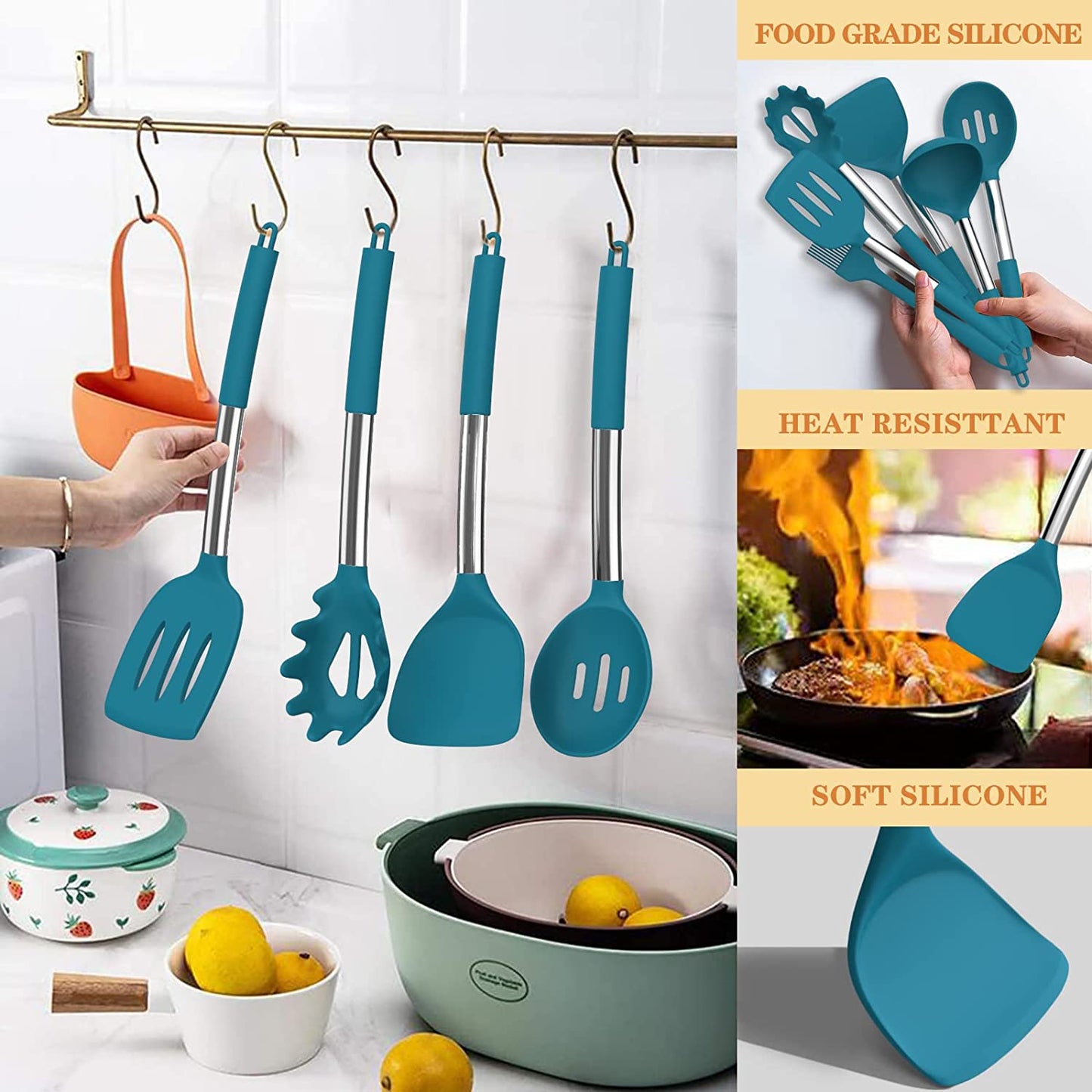 Silicone cooking tool set, chef 43 pieces heat-resistant kitchen tools