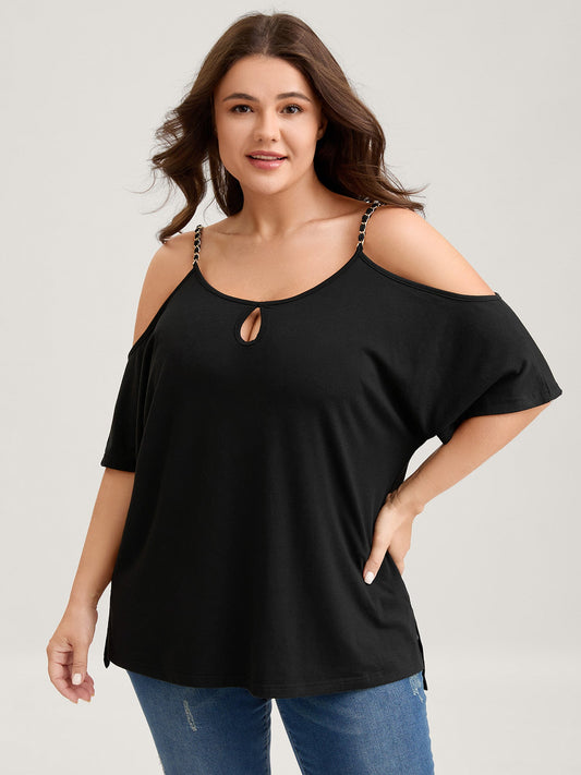 Off-Shoulder Metallic Detail Flowy T-Shirt