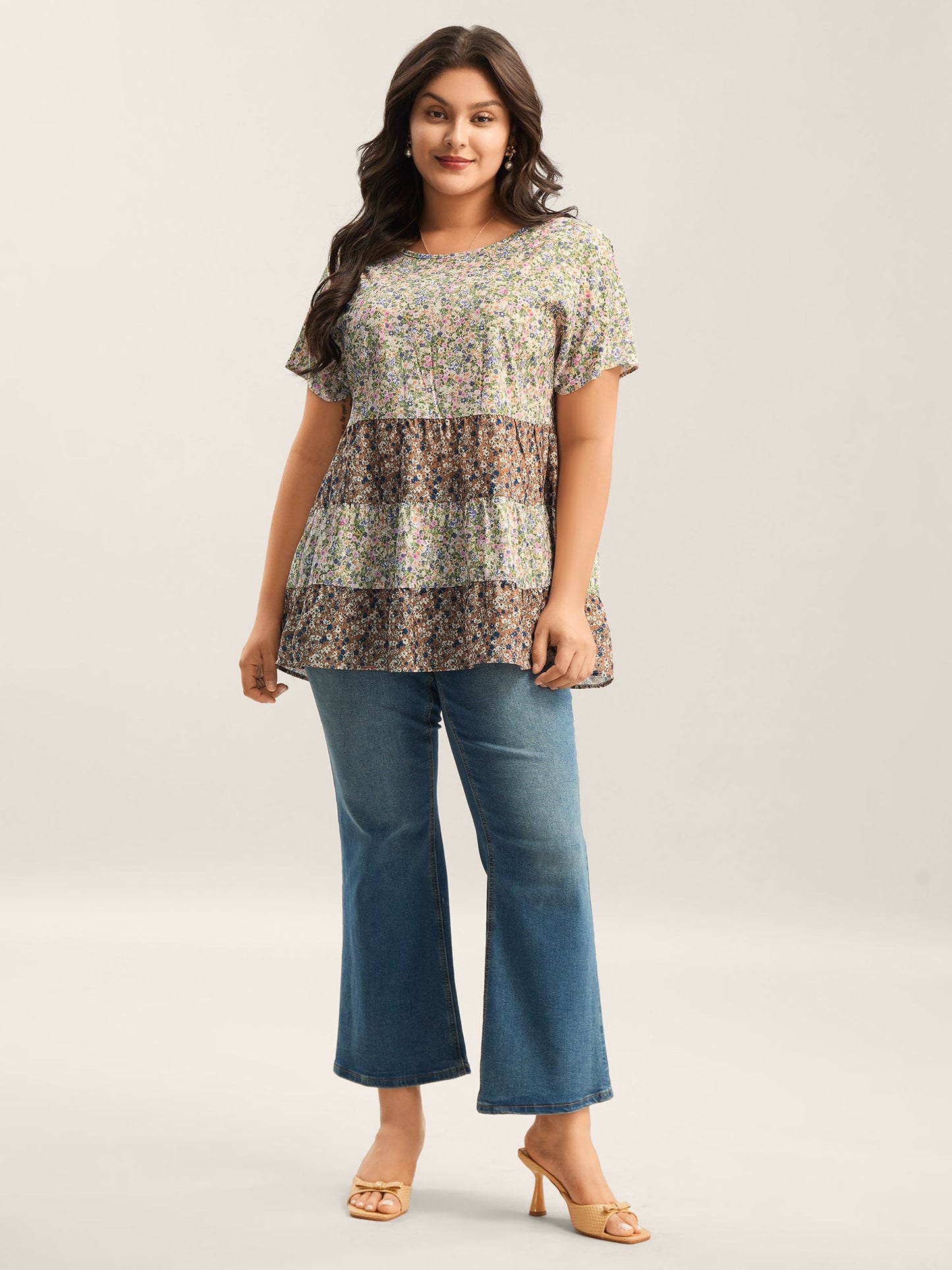 Ditsy Floral Print Tiered Blouse
