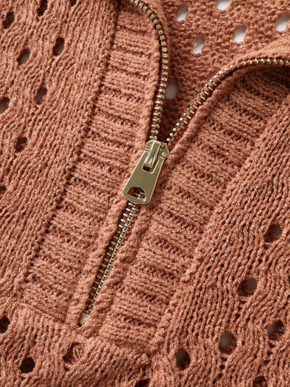 Half-Zipper Sheer Textured Sleeveless Pullover