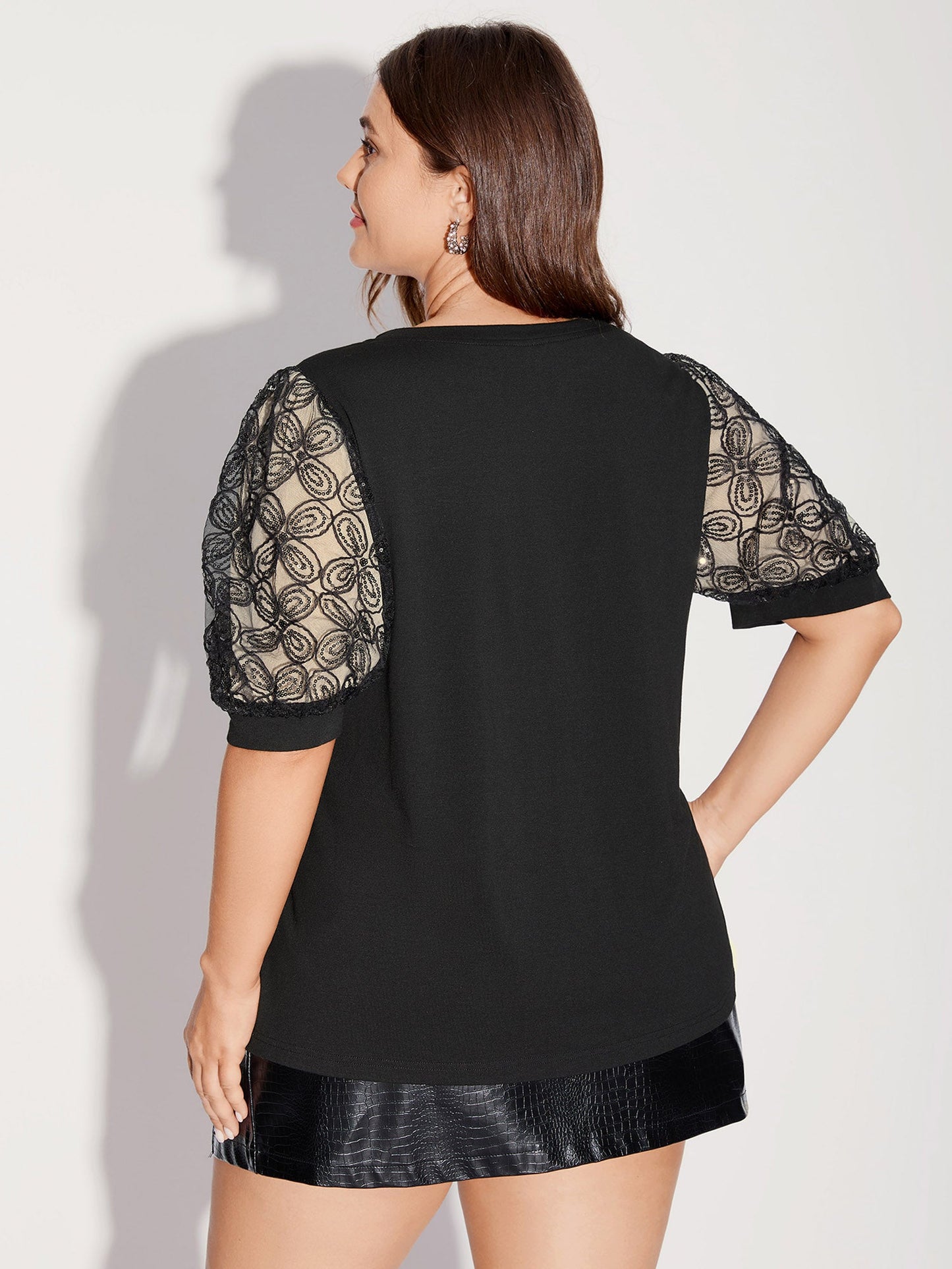 Floral Beaded Lanterns Sheer Sleeve Top