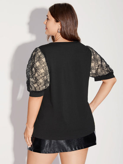 Floral Beaded Lanterns Sheer Sleeve Top
