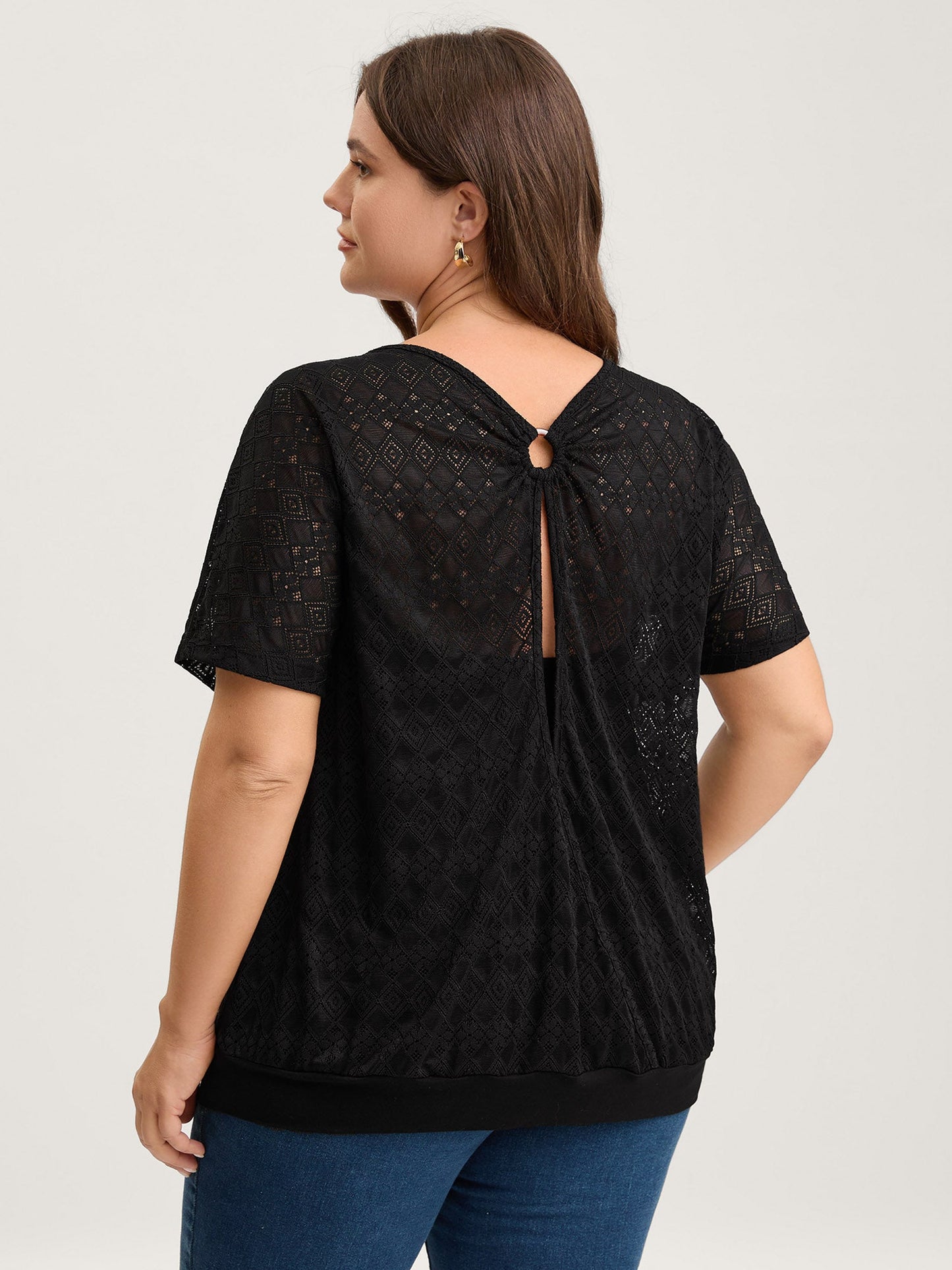 Geometric Lace Back Cut-Out T-Shirt