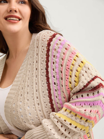 Textured Cut-Out Striped Knit Cardigan