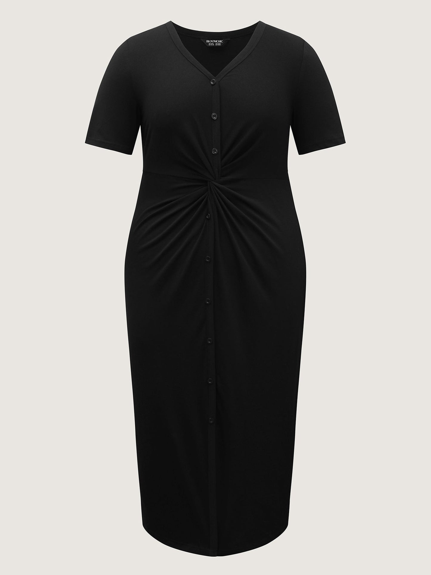 Twist Front Button Slit Midi Dress