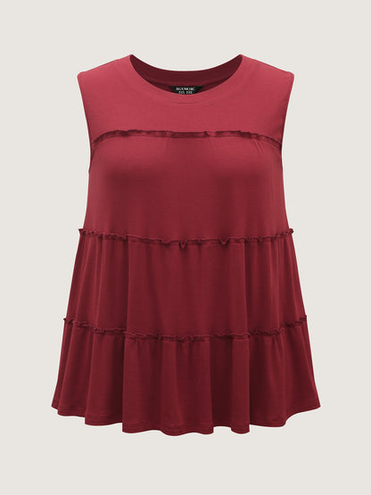 Ribbed Tiered Ruffled Flowy Tank Top