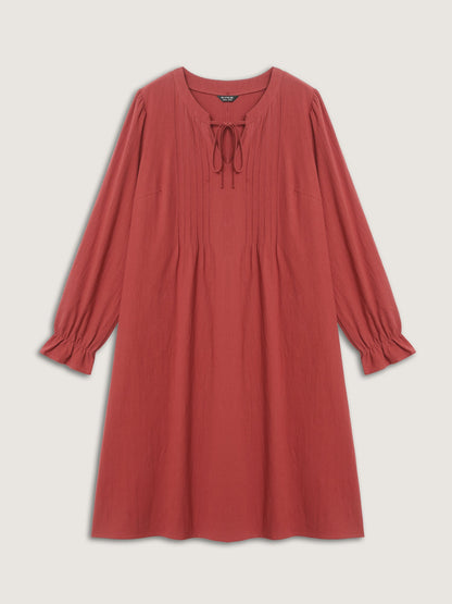 Pure Cotton Pleated Pockets Midi Dress