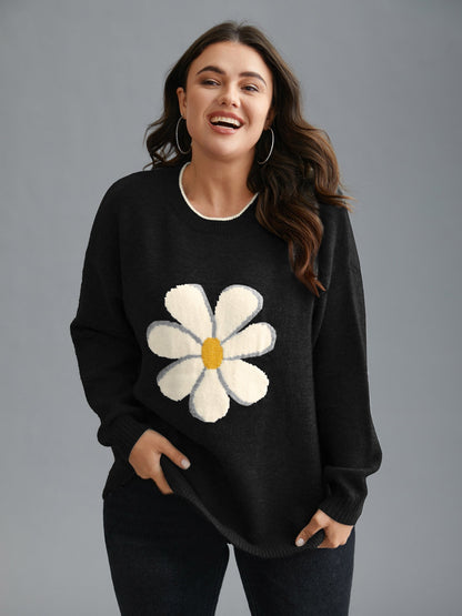 Floral Textured Crew Neck Pullover