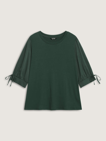 Sleeve Tie Plain Knit Solid Top