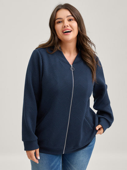 Textured Solid Pockets Zipper Jacket