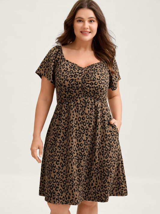 Leopard Print Sweetheart Knee-Length Dress