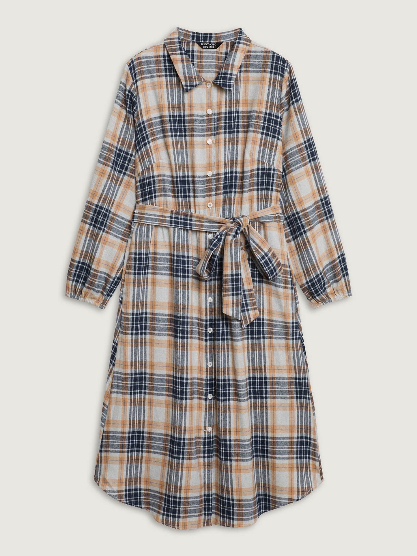 Plaid Print Belted Waist-Defining Midi Dress