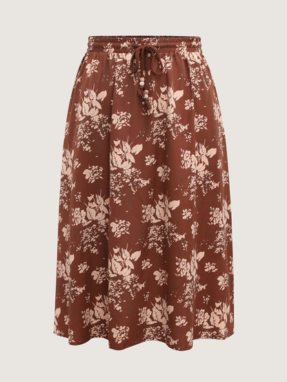 Large Floral Print Waist-Tie Midi Dress