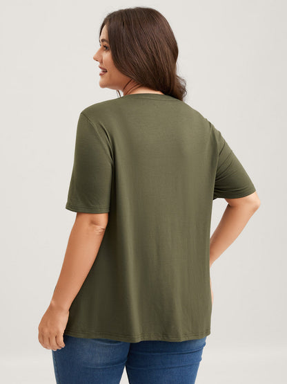 Floral Embroidery Lace Trim T-Shirt