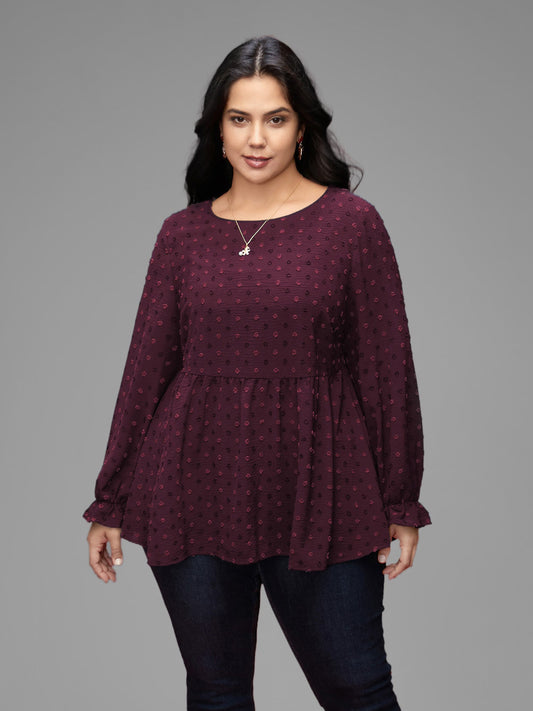 Textured Dot Elastic Cuffs A-line Blouse
