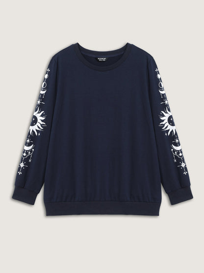 Floral Sleeve Print Contrast Sweatshirt