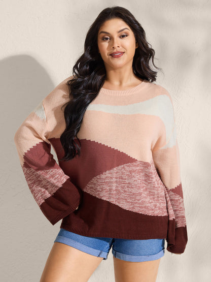 Color Block Drop Shoulder Ribbed Hem Pullover