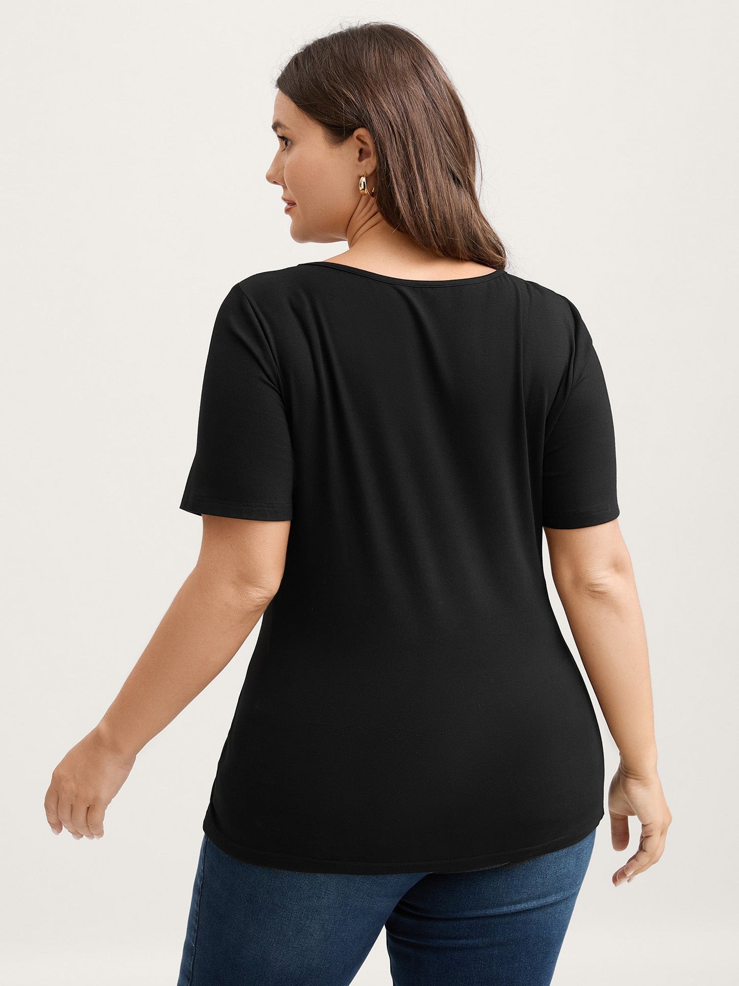 Textured Sheer Neck Slim-Fit Knit Top