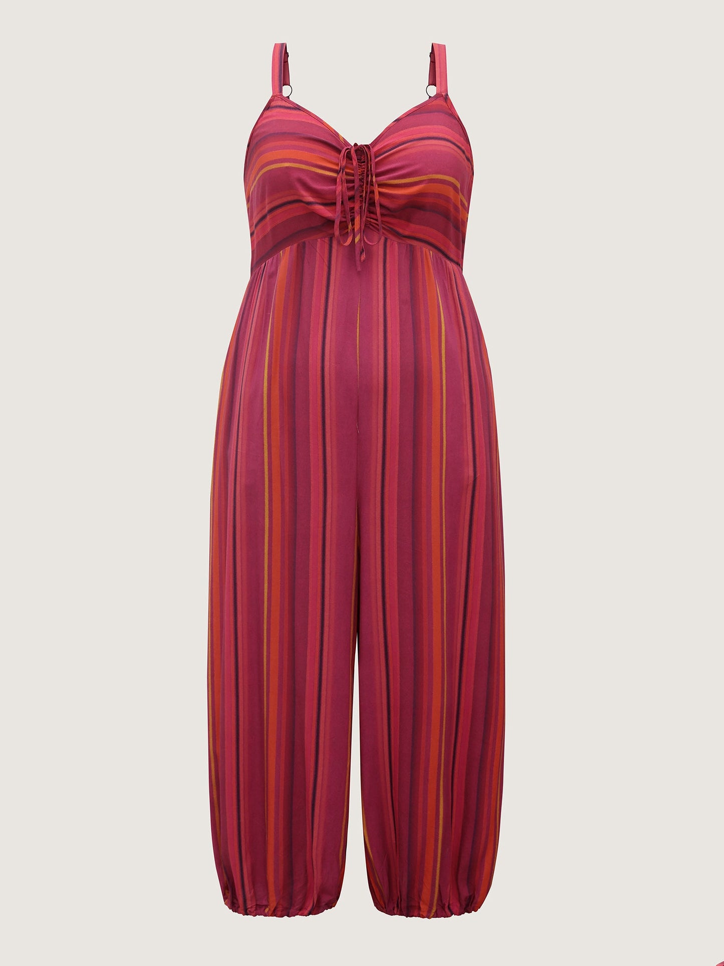 Rayon Stripe Print Stretchy Hem Cami Jumpsuit