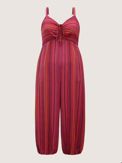 Rayon Stripe Print Stretchy Hem Cami Jumpsuit