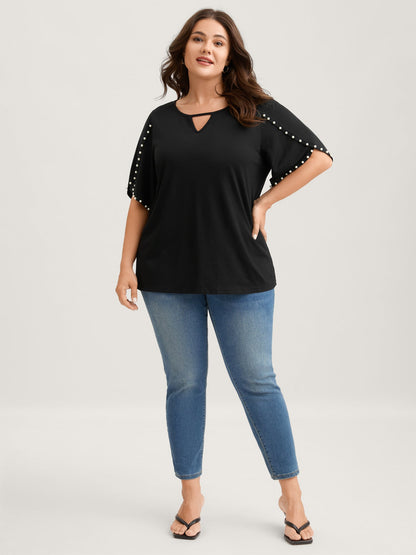 Pearl Petal Sleeve Neck Cut-Out Blouse