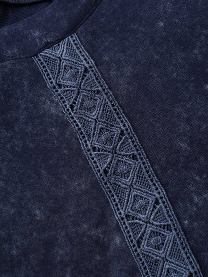 Snow Wash Effect Lace Trim Sweatshirt