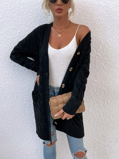 New long coat twist rope solid color cardigan sweater