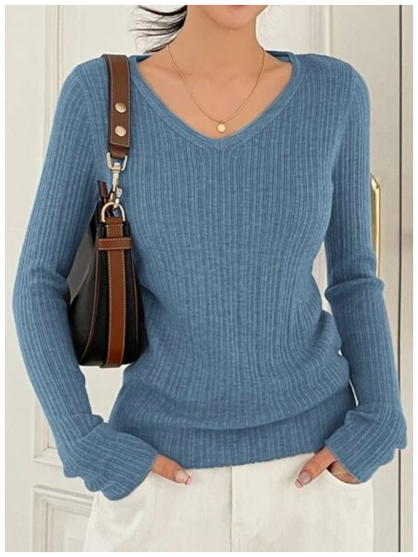 Solid V Neck Sweater