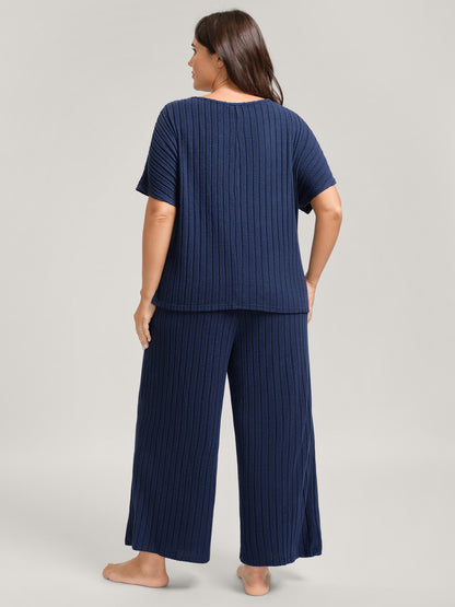 Stretchy Pit Strip Solid Loungewear Set