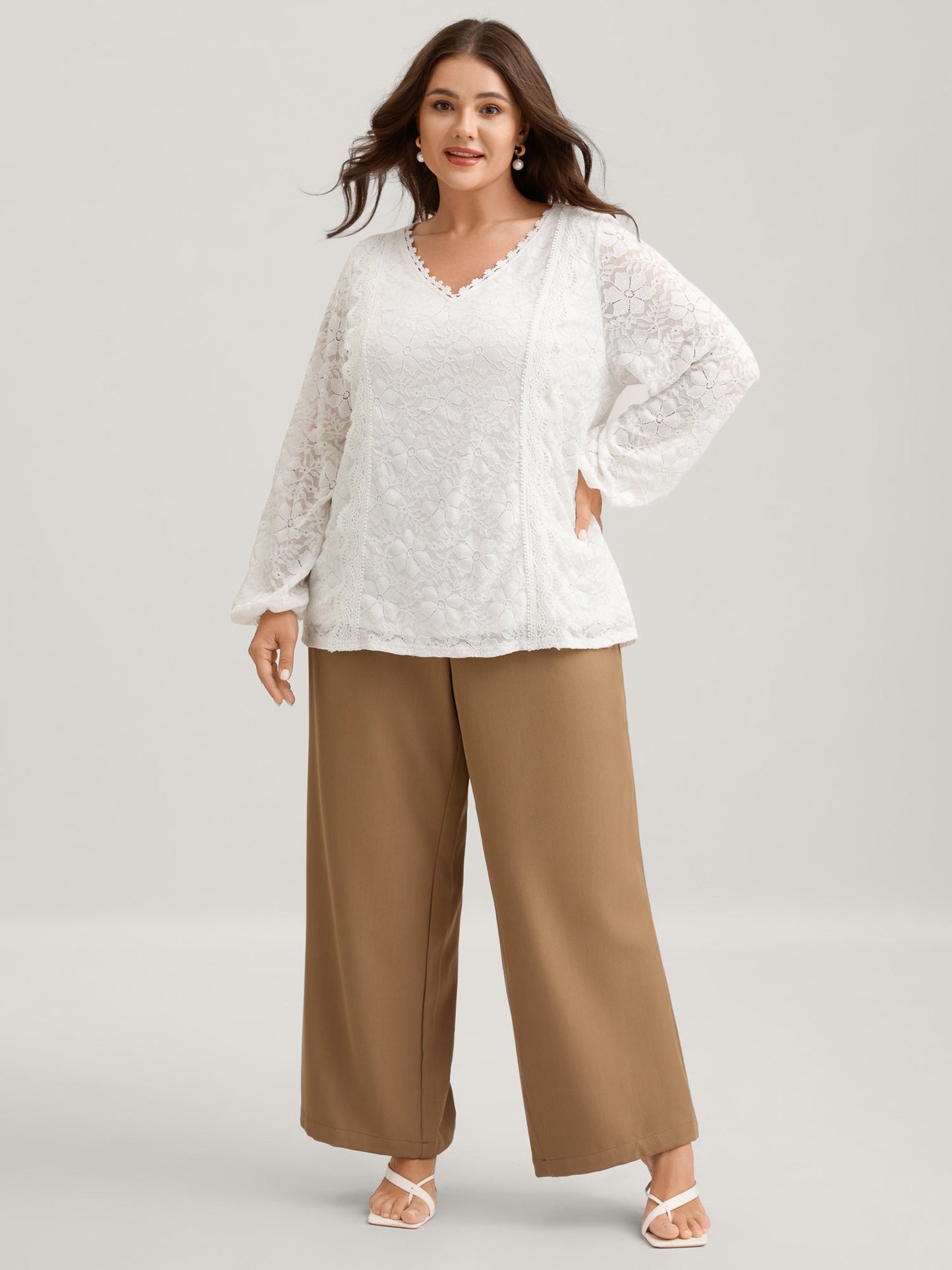 Stretchy Floral Lace V-Neck Blouse