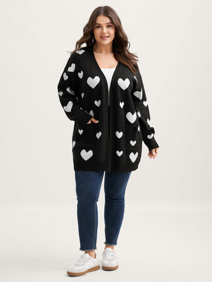 Love Jacquard Pockets Knit Cardigan