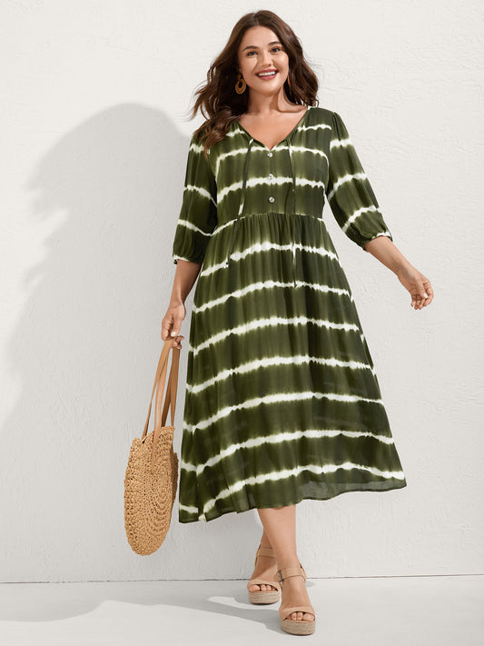 Tie-Dye Adjustable Neckline Midi Dress